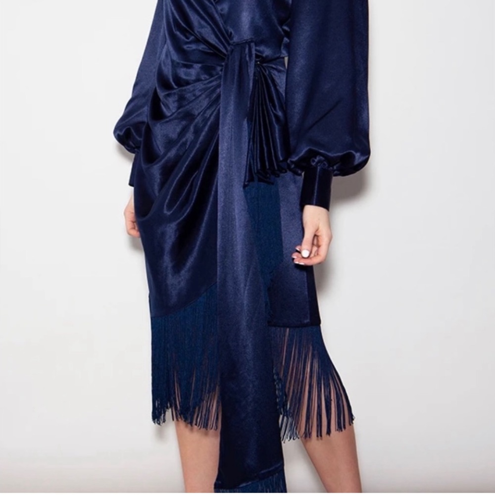 ASOS navy wrap fringe dress size12